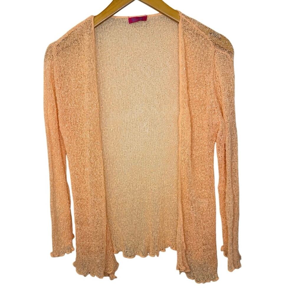 Why-Shi Boho Y2K Open Knit Light Weight Open Front Cardigan Shrug Orange Small